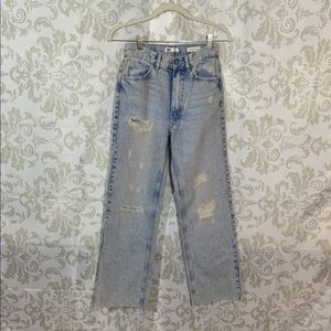 Profile Distressed High Rise Mom Light Wash Jeans